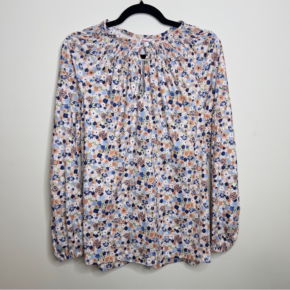Vintage 70s Jane Colby Smocked Floral Long Sleeve Prairie Top Blouse Women Large